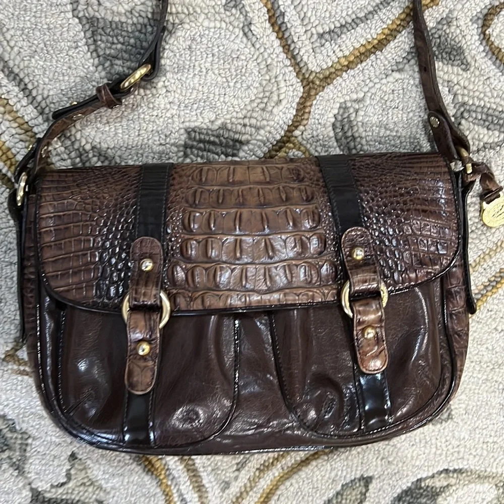 💕 Brahmin brown crocodile leather large crossbody bag 💕
